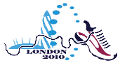The event logo of the World Airline Road Race 2010 London featuring a running shoe whose lace forms the course of the river Thames over well known London landmarks